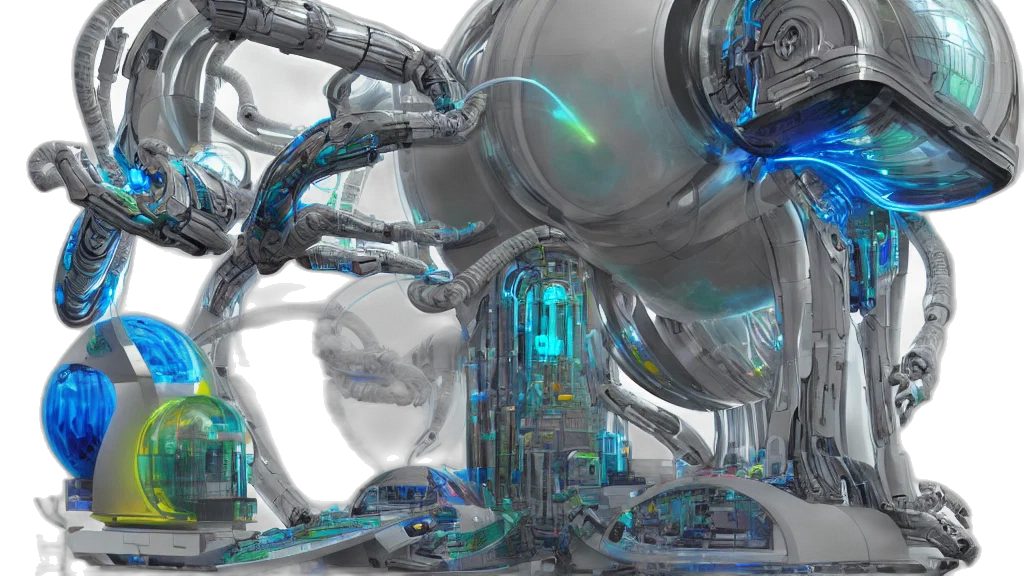robot, concept art, 3d render, cyberpunk transparent PNG cut-out