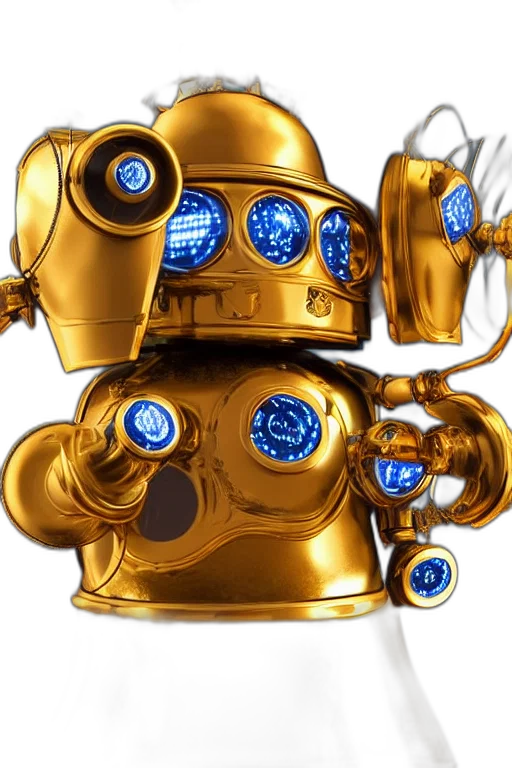 robot, weapon, staff, animal, concept art, 3d render, golden, portrait transparent PNG cut-out