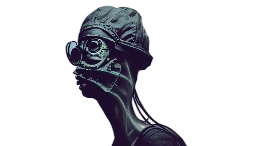 mask, robot, face, creature, cyberpunk, concept art, comic book art, 3d render transparent PNG cut-out