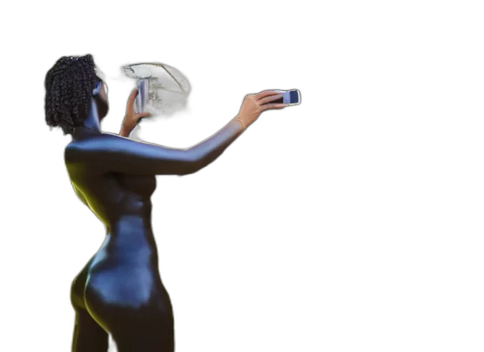 dress, bottle, weapon, robot, concept art, 3d render, cyberpunk, vaporwave transparent PNG cut-out