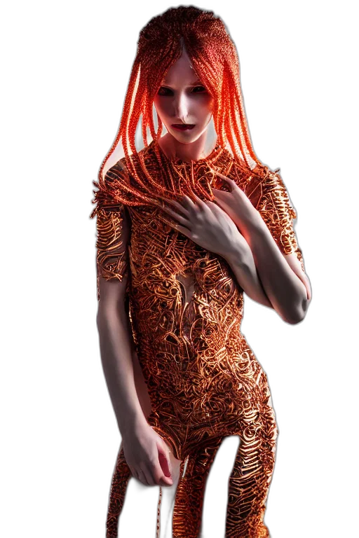dress, hair, creature, jewelry, concept art, cyberpunk, 3d render, fantasy art transparent PNG cut-out