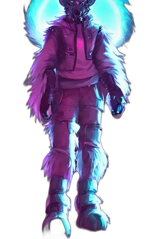 jacket, creature, staff, robot, cyberpunk, concept art, vaporwave, pixel art transparent PNG cut-out
