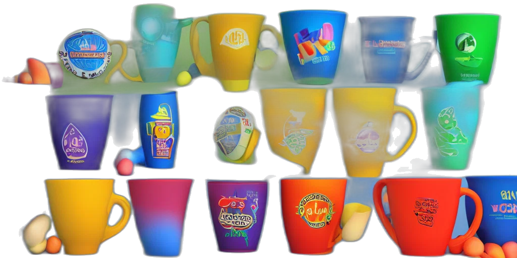 vaporwave, 3d render, neon, cups transparent PNG cut-out