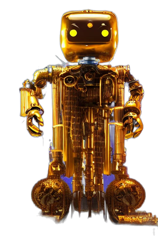 robot, staff, 3d render, concept art, cyberpunk, golden, portrait, photo transparent PNG cut-out