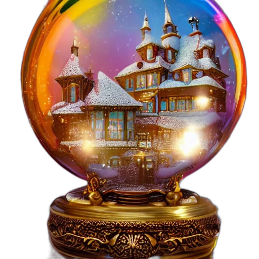jewelry, 3d render, photorealistic, concept art, fantasy art, snow, snowglobe, golden transparent PNG cut-out