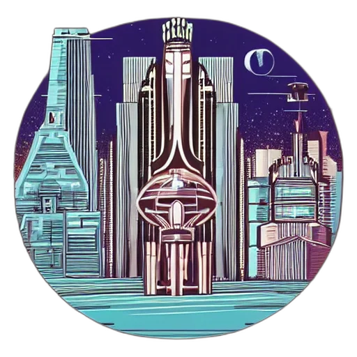 concept art, vaporwave, cartoon, cyberpunk, outer space, city, space, art transparent PNG cut-out