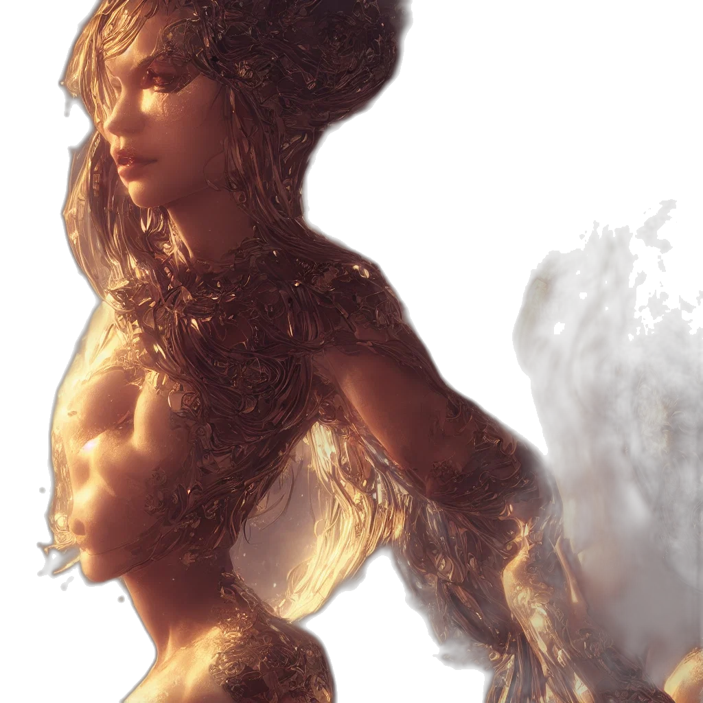 hair, crown, dress, fantasy art, concept art, photorealistic, 3d render, fire transparent PNG cut-out
