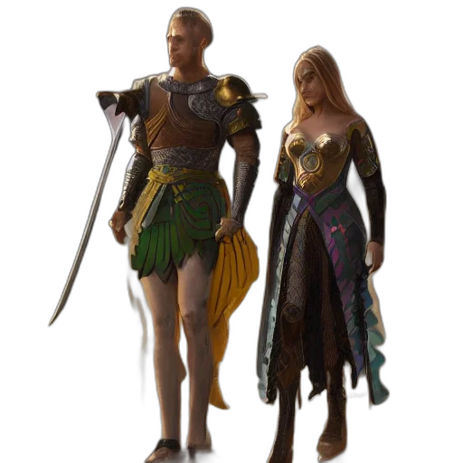 sword, concept art, fantasy art, 3d render, pixel art, golden, young, couple transparent PNG cut-out