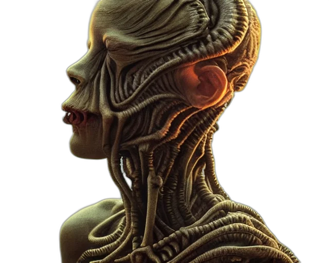 hair, robot, face, creature, concept art, cyberpunk, photorealistic, 3d render transparent PNG cut-out