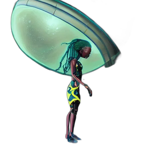 umbrella, dress, creature, hat, concept art, 3d render, comic book art, fantasy art transparent PNG cut-out