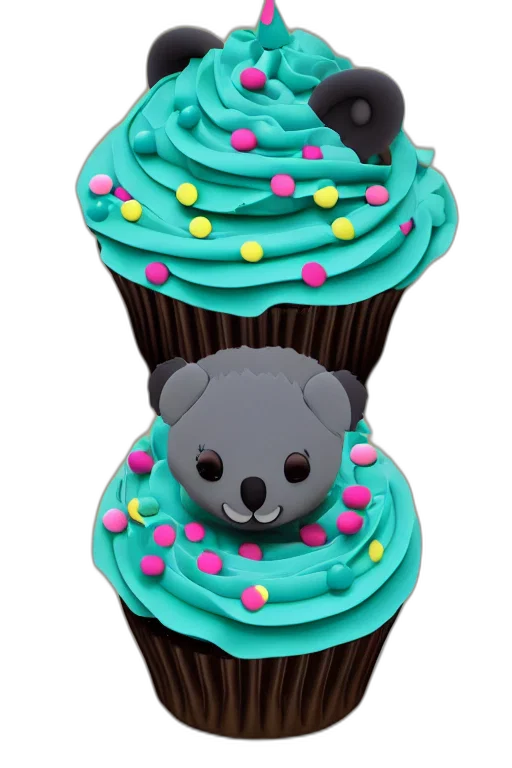 3d render, cupcake, koala, happy transparent PNG cut-out