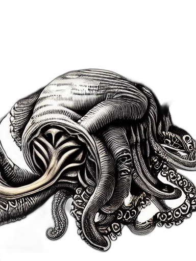 creature, animal, hair, concept art, photorealistic, 3d render, comic book art, monochrome transparent PNG cut-out