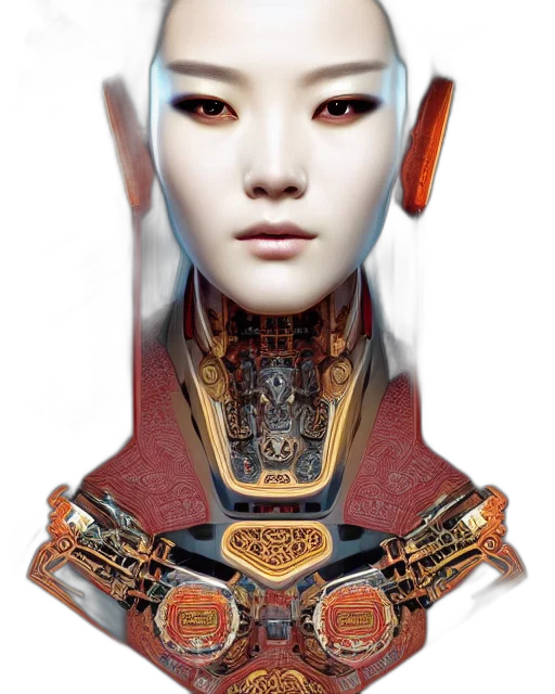 robot, face, mask, jewelry, cyberpunk, concept art, photorealistic, fantasy art transparent PNG cut-out
