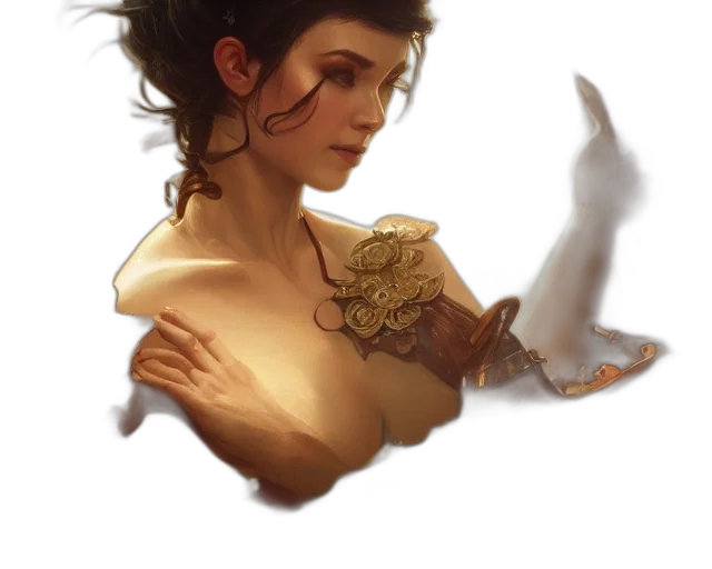 dragon, jewelry, face, dress, fantasy art, concept art, photorealistic, oil painting transparent PNG cut-out