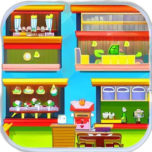 pixel art, 3d render, concept art, restaurant, tycoon, game, colorful, cartoon transparent PNG cut-out