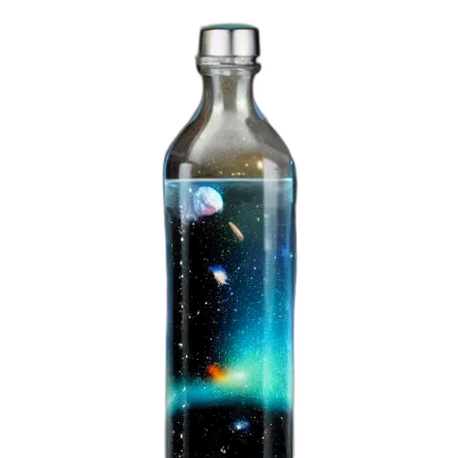 bottle, vaporwave, concept art, 3d render, pixel art, outer space, blue, galaxies transparent PNG cut-out