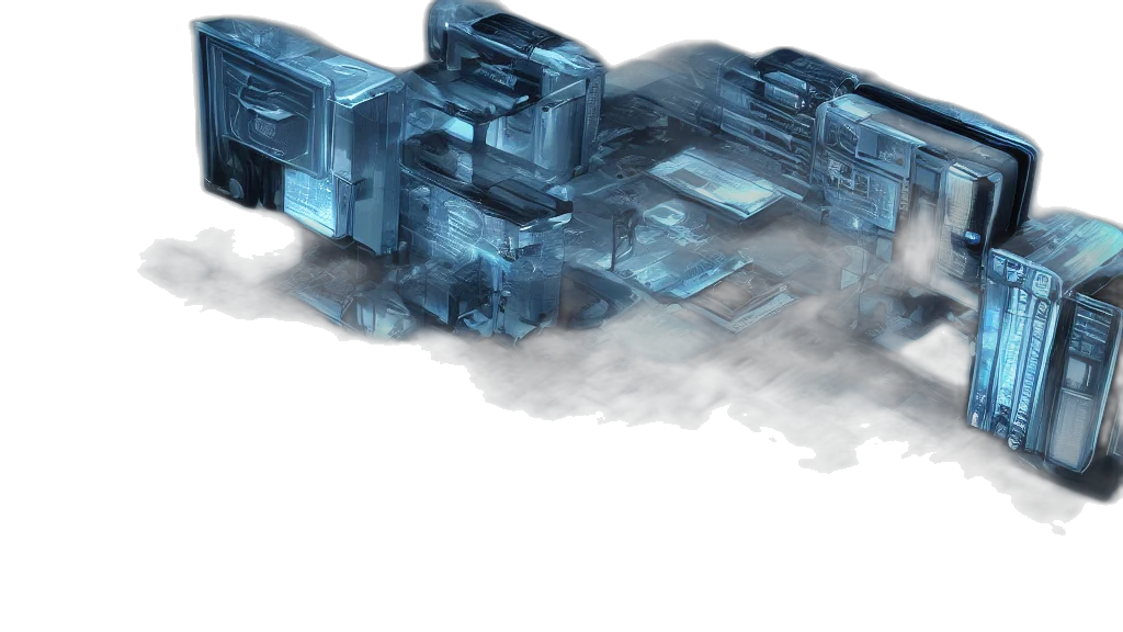 concept art, 3d render, cyberpunk, blue transparent PNG cut-out