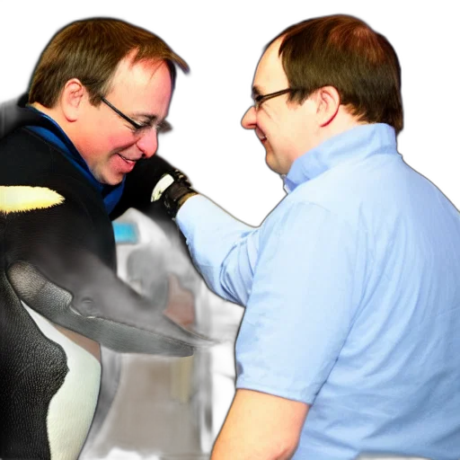 robot, mask, concept art, linus, torvalds, petting, penguin transparent PNG cut-out
