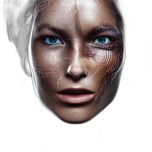 face, mask, robot, jewelry, photorealistic, cyberpunk, concept art, fantasy art transparent PNG cut-out