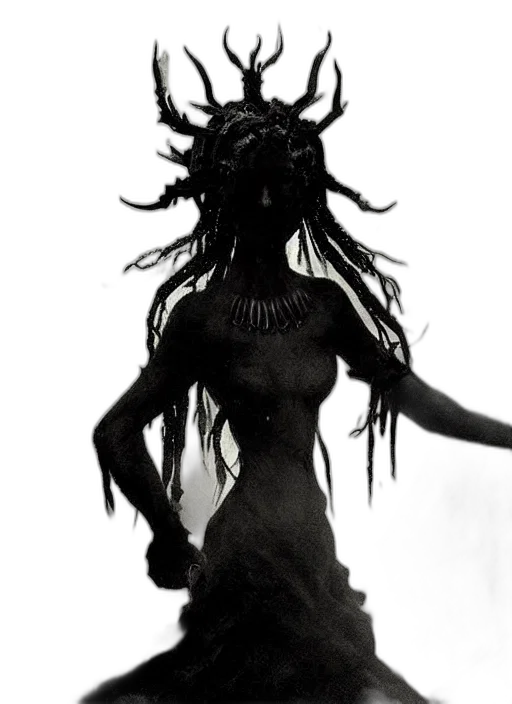 creature, mask, dress, hair, concept art, fantasy art, 3d render, comic book art transparent PNG cut-out