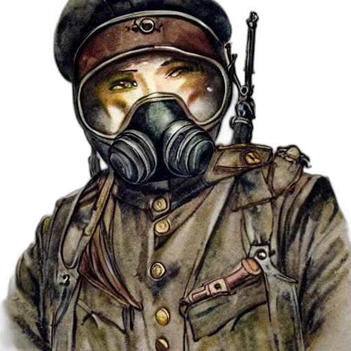 mask, face, jacket, weapon, concept art, comic book art, watercolor, photorealistic transparent PNG cut-out