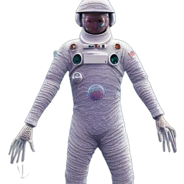 robot, jacket, staff, concept art, 3d render, outer space, realistic, extremely transparent PNG cut-out