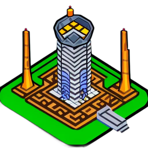 building, robot, crown, jewelry, pixel art, concept art, 3d render, isometric transparent PNG cut-out