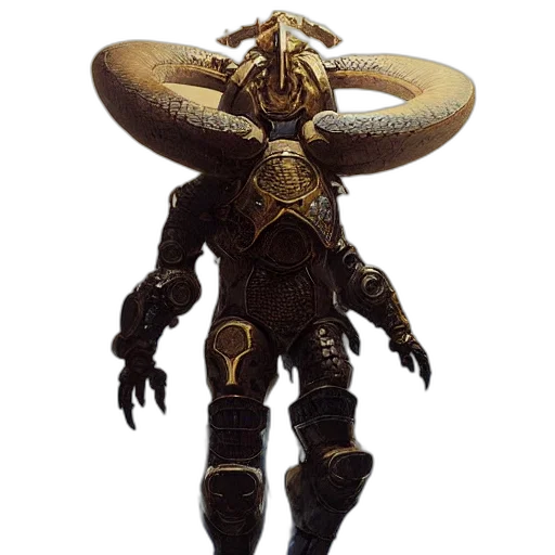 mask, robot, creature, staff, concept art, fantasy art, 3d render, golden transparent PNG cut-out