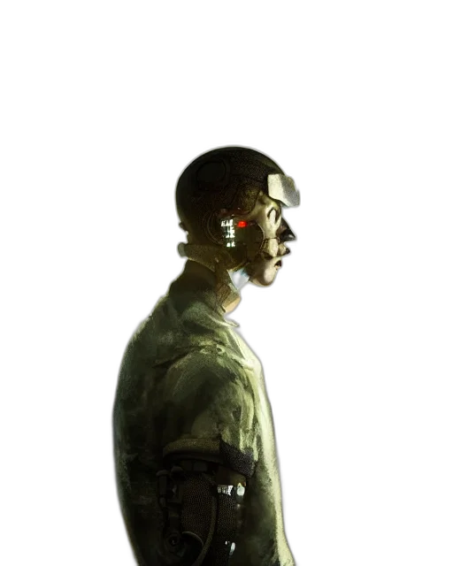 face, staff, mask, robot, concept art, 3d render, photorealistic, cyberpunk transparent PNG cut-out