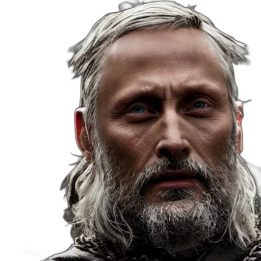 face, photorealistic, concept art, fantasy art, 3d render, mads, mikkelsen, odin transparent PNG cut-out