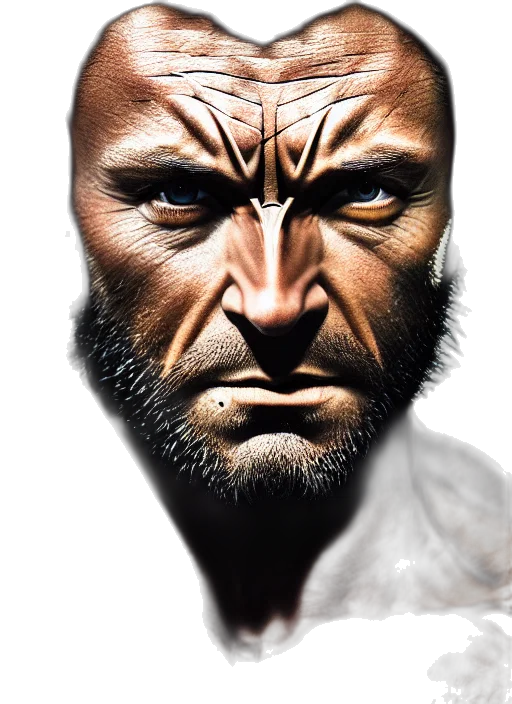 face, photorealistic, comic book art, concept art, fantasy art, portrait, wolverine, soft transparent PNG cut-out
