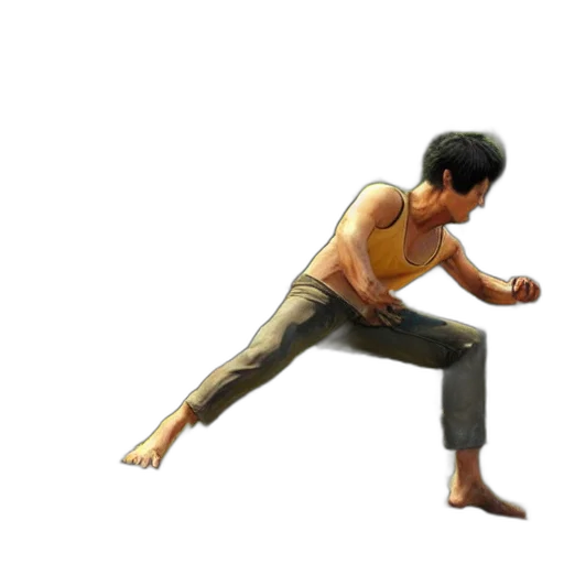 3d render, concept art, photorealistic, pixel art, screenshot, bruce, lee, uncharted transparent PNG cut-out