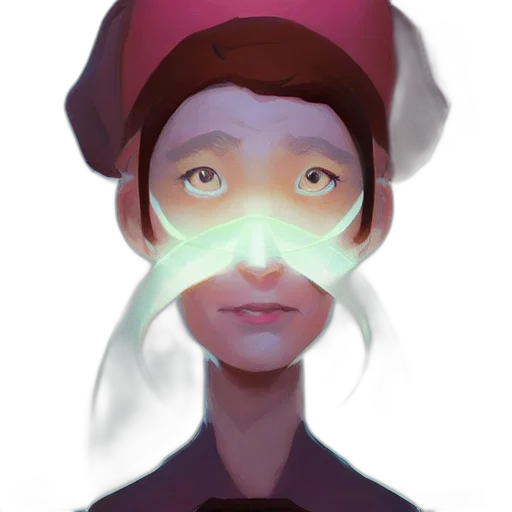 face, mask, robot, staff, concept art, anime, fantasy art, watercolor transparent PNG cut-out