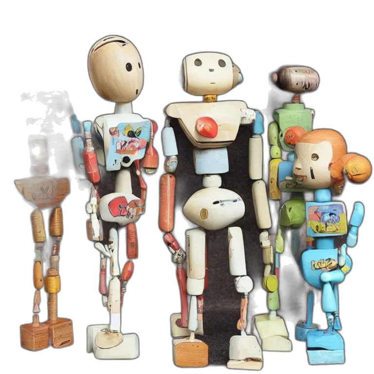 robot, staff, 3d render, concept art, realistic, wooden, sculpture, art transparent PNG cut-out
