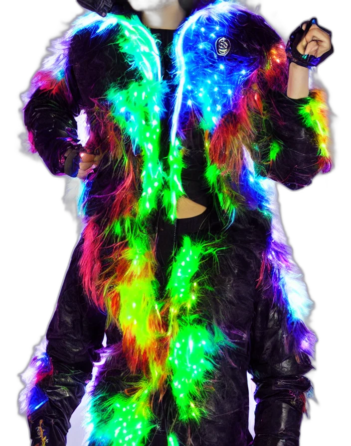 jacket, creature, cyberpunk, vaporwave, neon lights, neon, colorful, dark transparent PNG cut-out