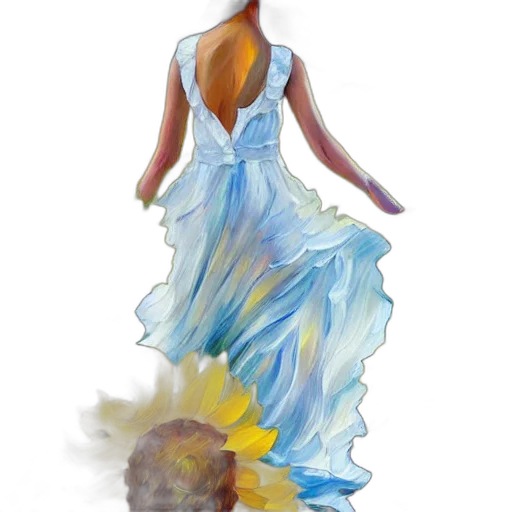 dress, watercolor, fantasy art, concept art, oil painting, blue, pastel, golden transparent PNG cut-out