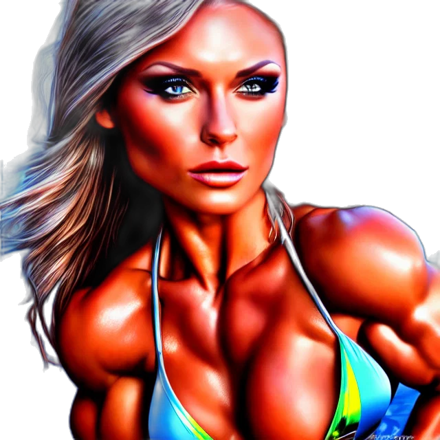 photorealistic, cartoon, 3d render, comic book art, ifbb, bikini, model, chrome transparent PNG cut-out