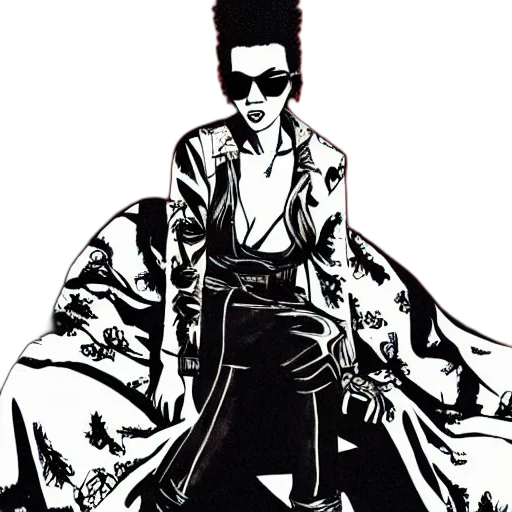 jacket, comic book art, cartoon, concept art, cyberpunk, scarlett, johansson, afro transparent PNG cut-out