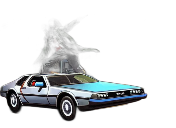 car, concept art, vaporwave, cyberpunk, comic book art, fog, outer space, fire transparent PNG cut-out
