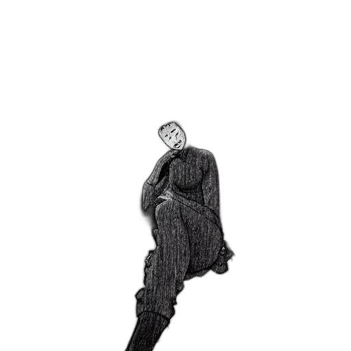 dress, staff, jacket, hair, 3d render, photorealistic, concept art, monochrome transparent PNG cut-out