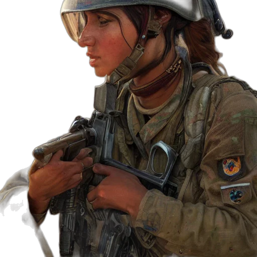 weapon, staff, jacket, face, concept art, photorealistic, oil painting, 3d render transparent PNG cut-out
