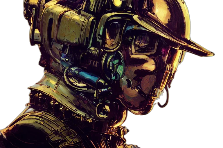 robot, face, cyberpunk, comic book art transparent PNG cut-out