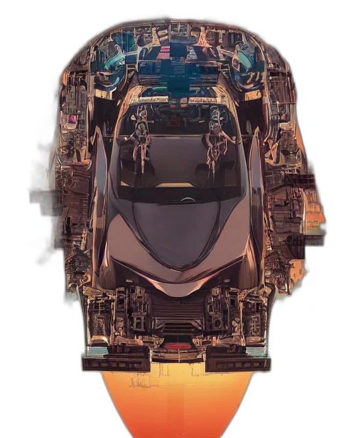 car, robot, jacket, weapon, cyberpunk, concept art, 3d render, pixel art transparent PNG cut-out