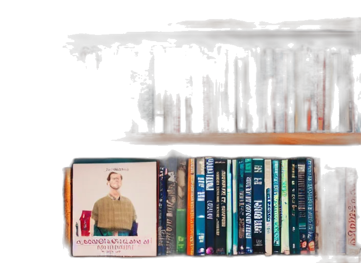 photo, still, miniature, crowd, bookshelves, studio, lighting, bright transparent PNG cut-out