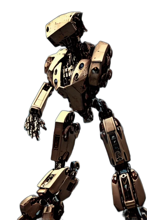 robot, weapon, concept art, 3d render, pixel art, comic book art, earth tones, furture transparent PNG cut-out