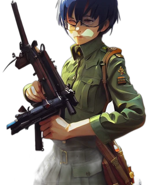 weapon, staff, animal, jacket, anime, concept art, comic book art, fantasy art transparent PNG cut-out
