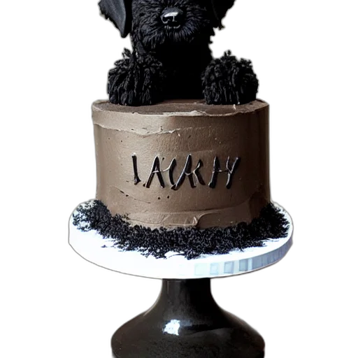 3d render, black, goldendoodle, birthday, cake transparent PNG cut-out