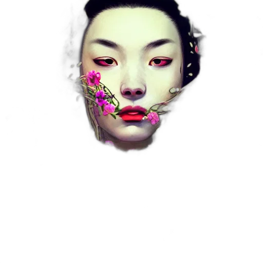 face, mask, flower, creature, photorealistic, vaporwave, pixel art, 3d render transparent PNG cut-out