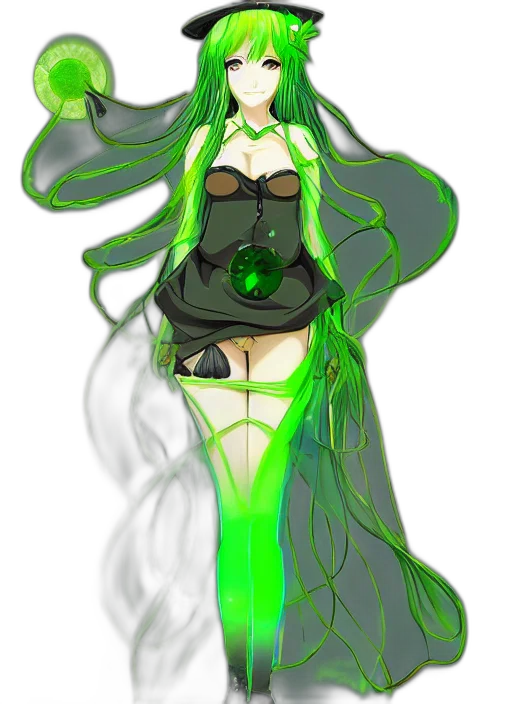dress, staff, concept art, fantasy art, pixel art, anime, green, neon transparent PNG cut-out