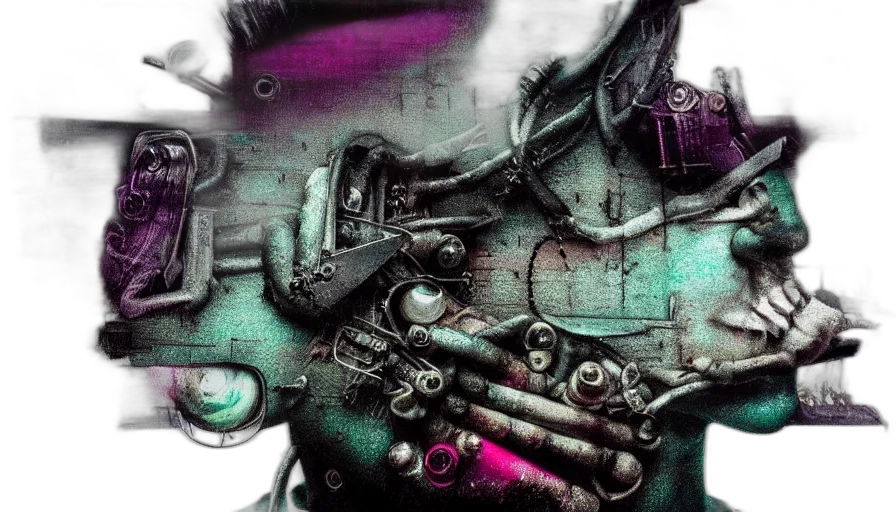 robot, weapon, mask, face, cyberpunk, concept art, comic book art, photorealistic transparent PNG cut-out